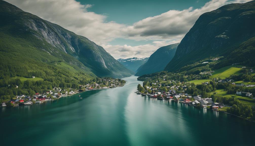 norwegian fjord with orchards